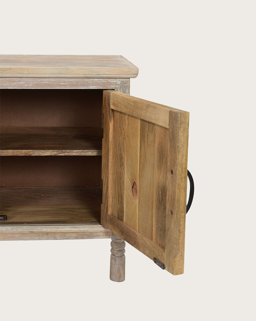 Mala - Gesneden tv-standaard van massief mangohout, 140 cm