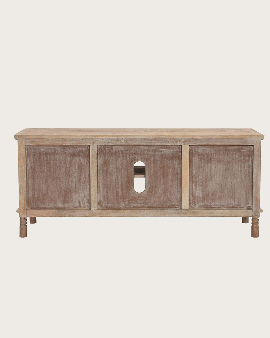 Mala - Mueble de TV de madera maciza de mango tallado de 140 cm
