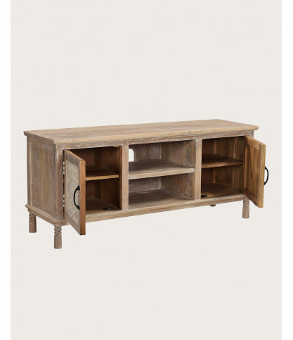 Mala - Gesneden tv-standaard van massief mangohout, 140 cm
