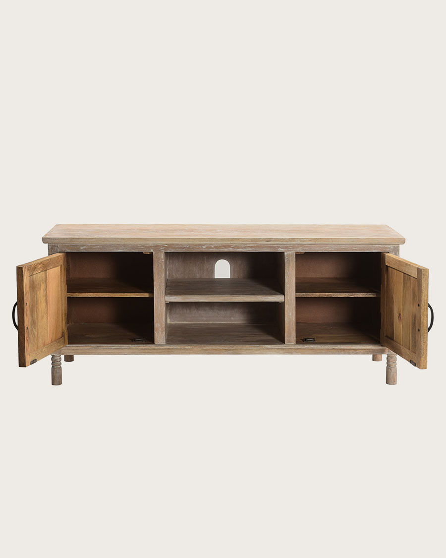Mala - Gesneden tv-standaard van massief mangohout, 140 cm