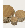 Yuda - Lot de trois tables en bois de teck massif et tissage banane avec rangements