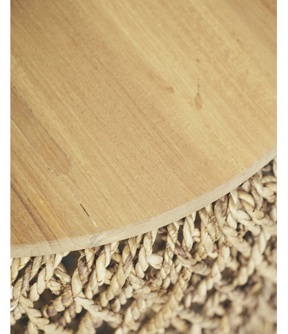 Yuda - Set of three solid teak and banana weave tables with storage