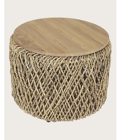 Yuda - Set of three solid teak and banana weave tables with storage