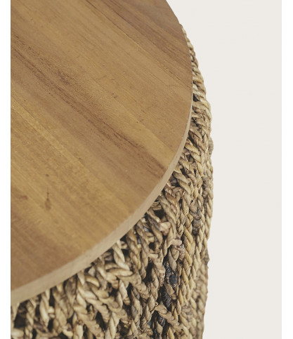 Yuda - Juego de tres mesas de madera maciza de teca y tejido banana con espacio de almacenamiento.