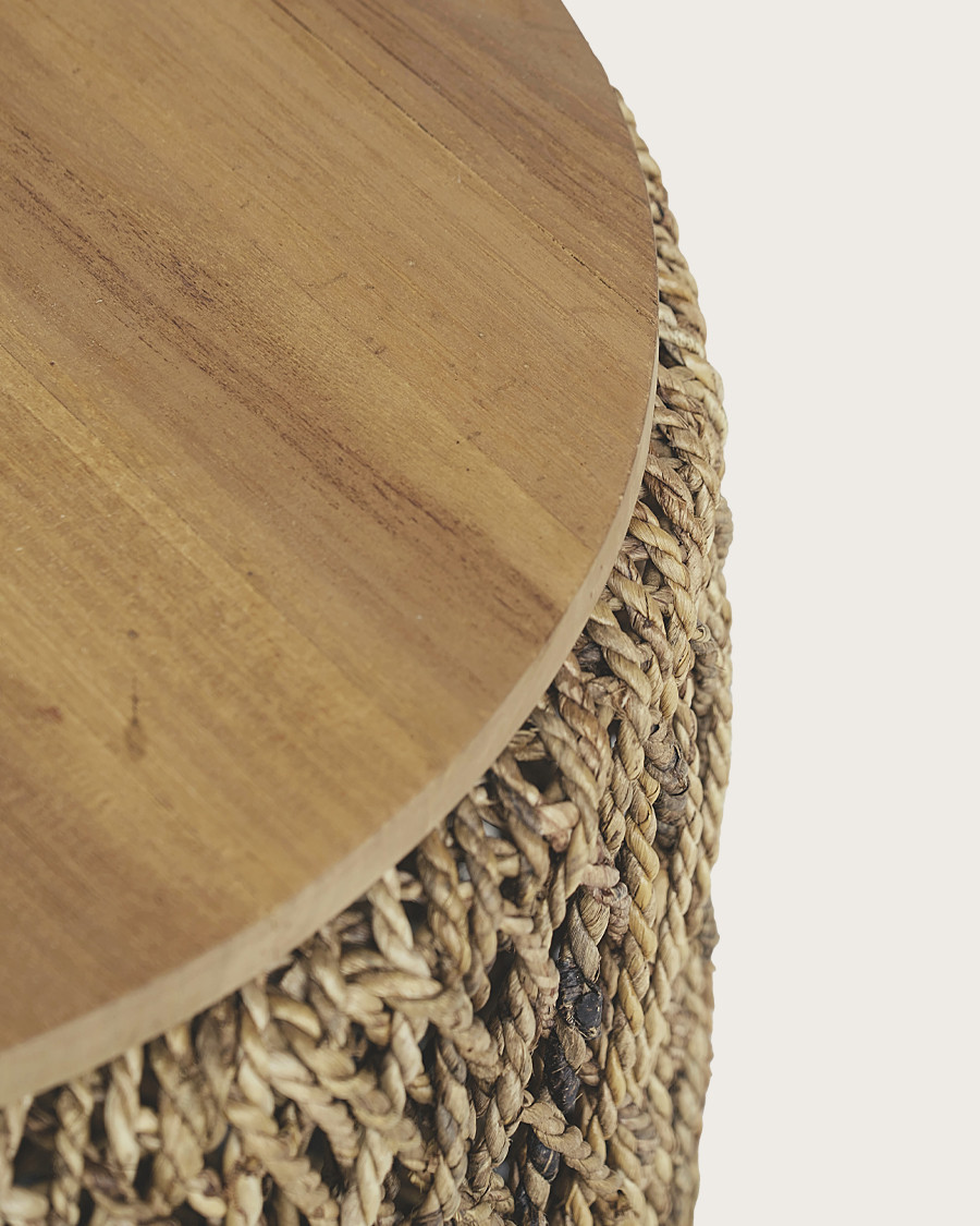 Yuda - Set of three solid teak and banana weave tables with storage