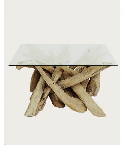 Hinata - Mesa de centro de madera maciza de teca y cristal