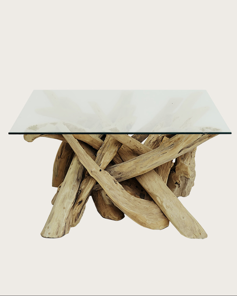 Hinata - Mesa de centro de madera maciza de teca y cristal