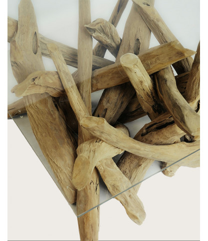 Hinata - Coffee table in solid teak wood and glass