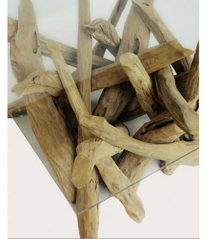 Hinata - Table basse en bois de teck massif et en verre