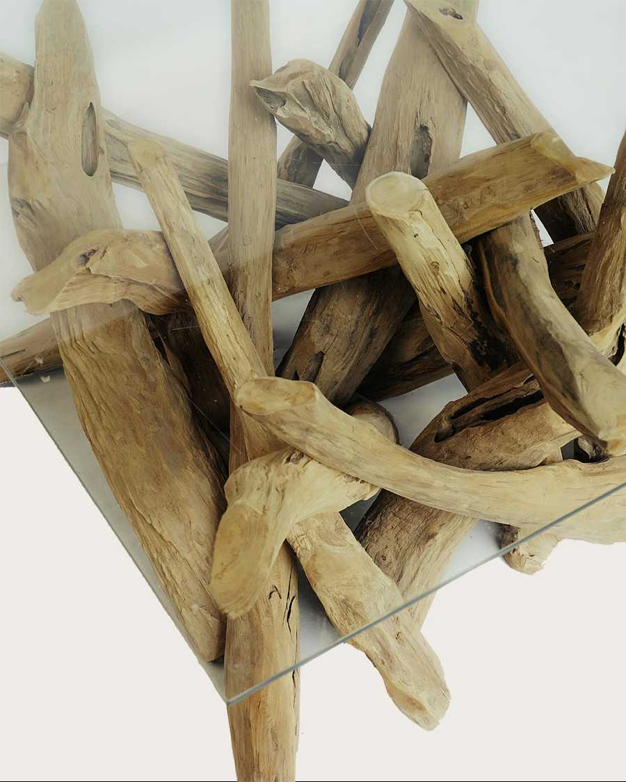 Hinata - Table basse en bois de teck massif et en verre