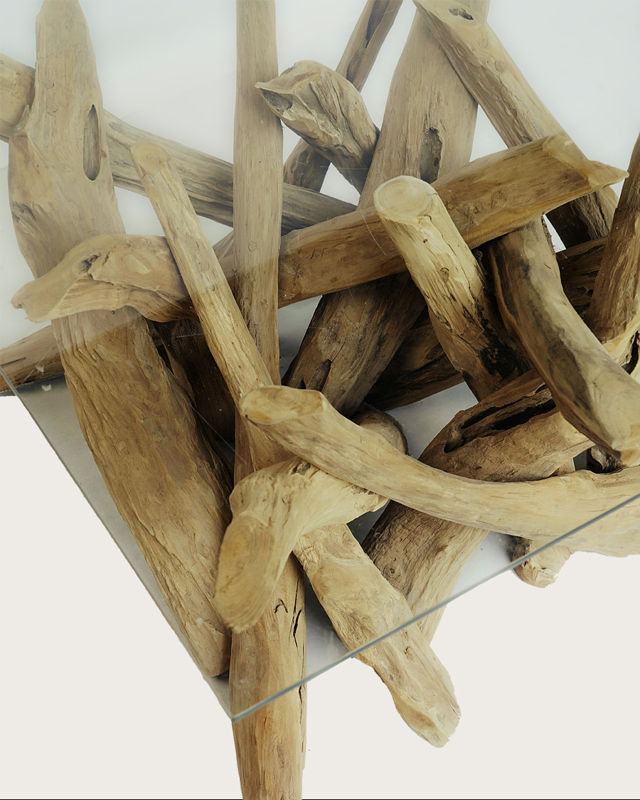 Hinata - Tavolino da caffè in legno massello di teak e vetro