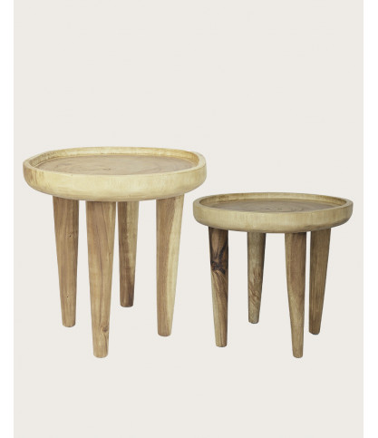 Léothéo - Set of 2 solid teak coffee tables