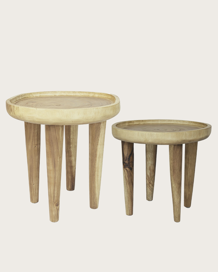 Léothéo - Set van 2 massief teakhouten salontafels