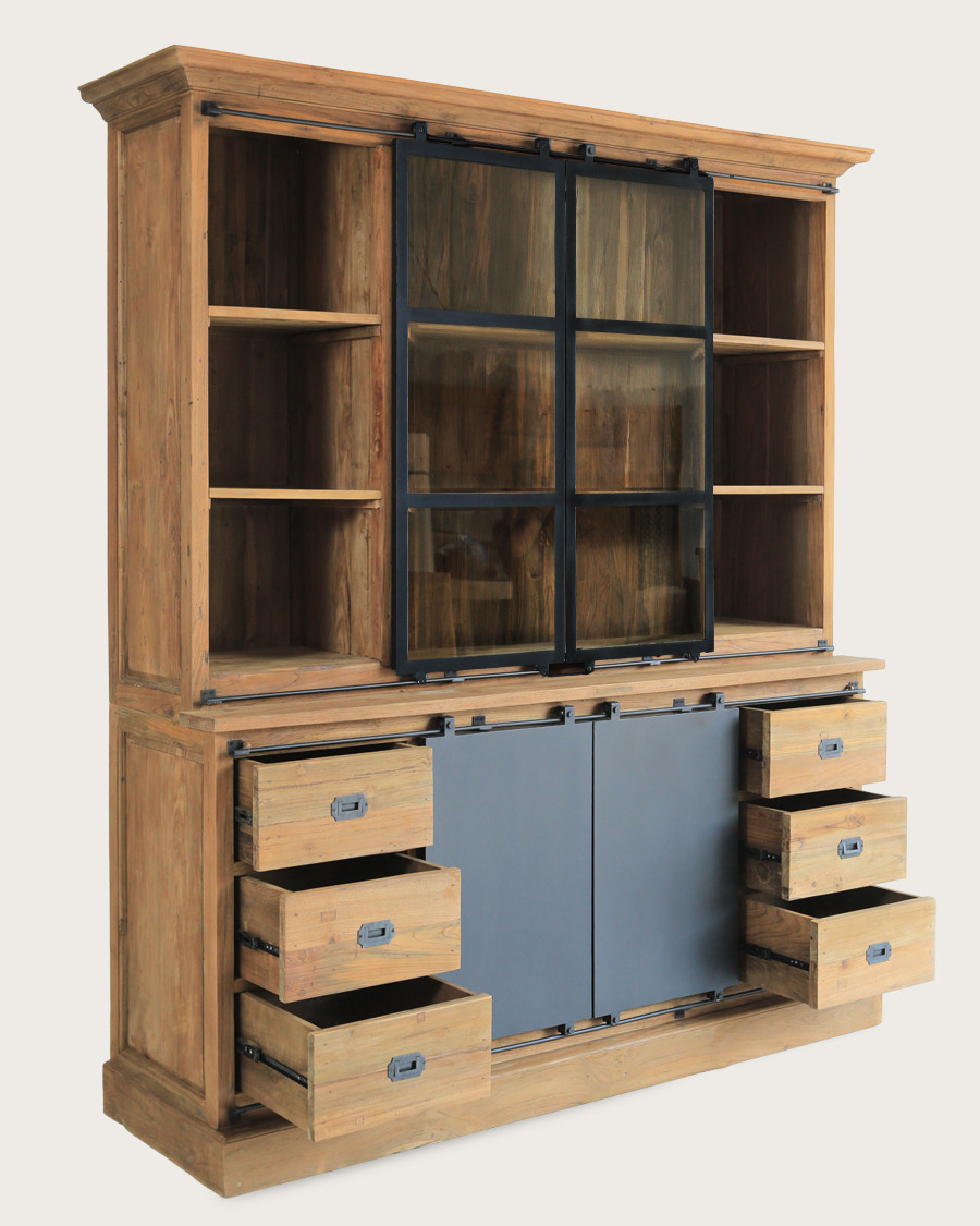 Industrial - Solid teak and metal bookcase
