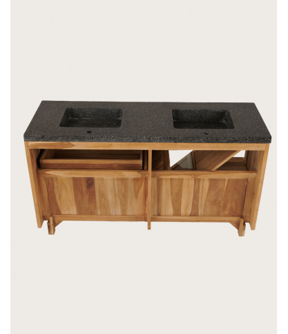 Diva - Badezimmerschrank aus Teakholz und schwarzem Terrazzomarmor 145 cm
