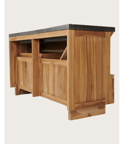 Diva - Badezimmerschrank aus Teakholz und schwarzem Terrazzomarmor 145 cm