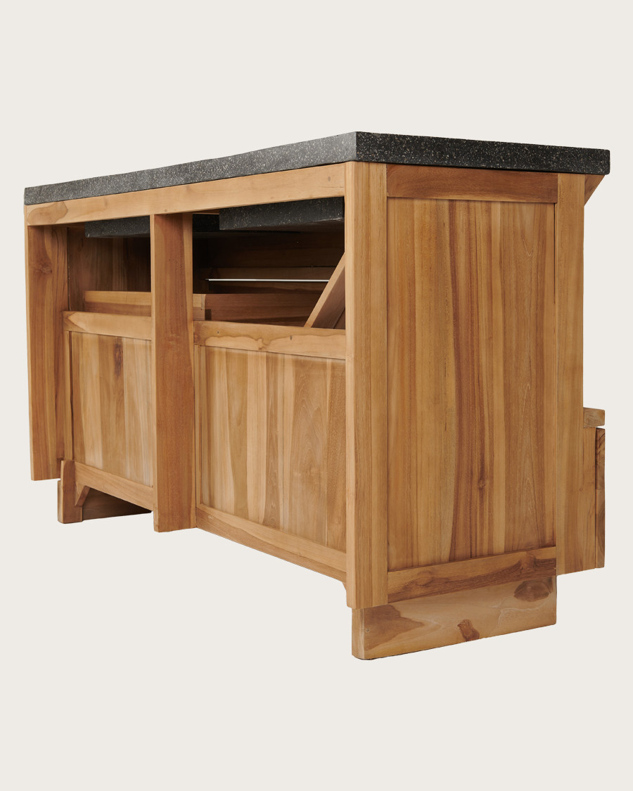 Diva - Teak and black terrazzo marble bathroom cabinet 145 cm