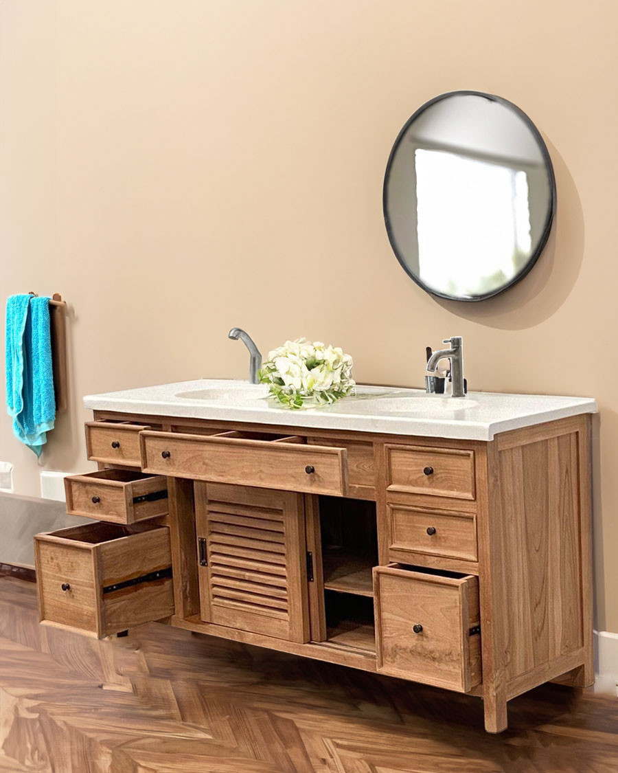 Savanna - Teak Bathroom Vanity with Terrazzo Marble