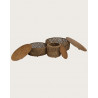 Yuda - Lot de trois tables en bois de teck massif et tissage banane avec rangements