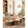 Yuda - Lot de trois tables en bois de teck massif et tissage banane avec rangements