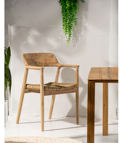 Zaha - Lot de 2 chaises en teck massif et paille