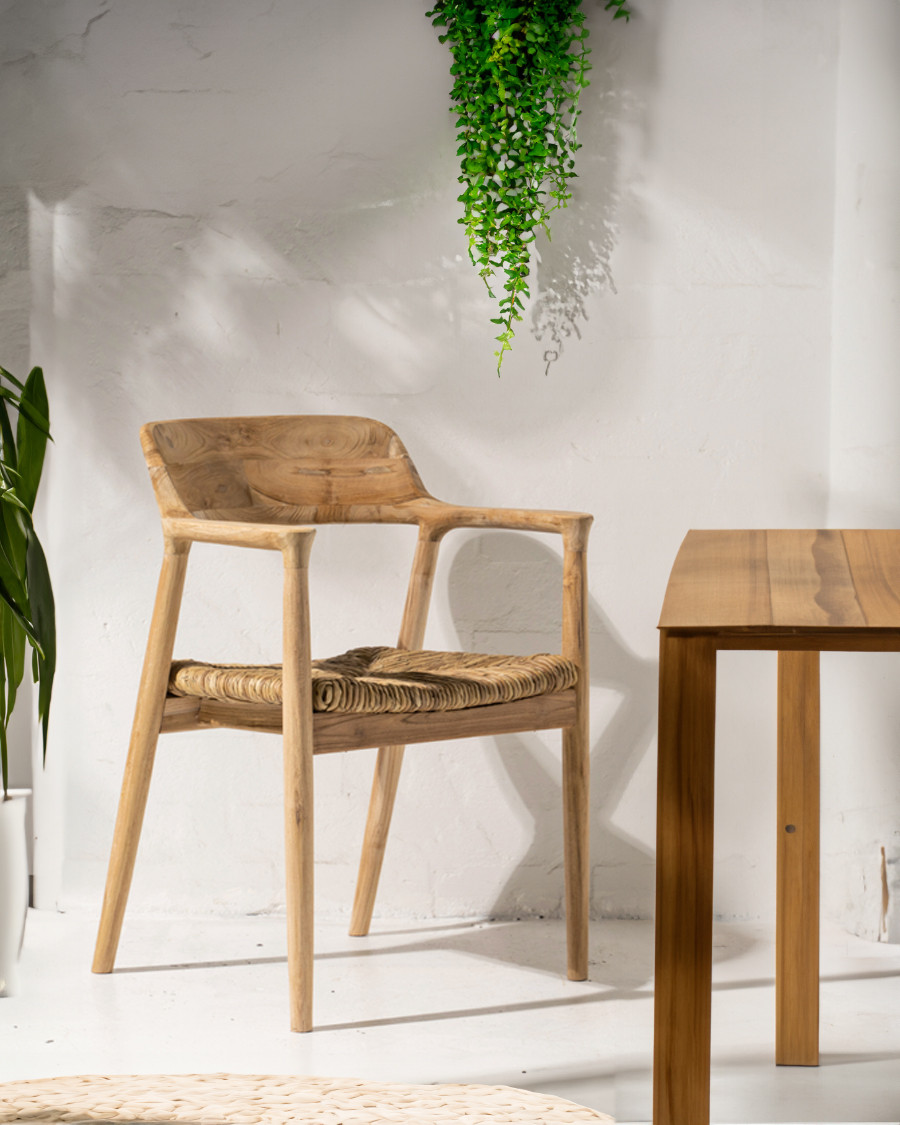 Zaha - Solid teak and straw...