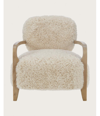 Anna - Fauteuil en bois massif et véritable peau de mouton