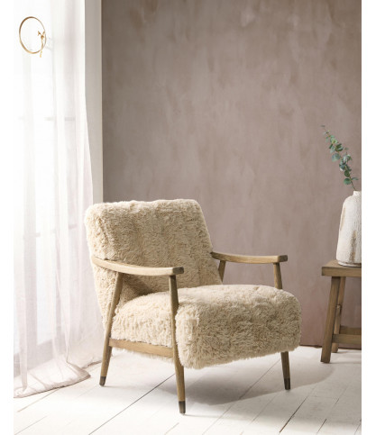 Lina - Fauteuil en bois massif et véritable peau de mouton