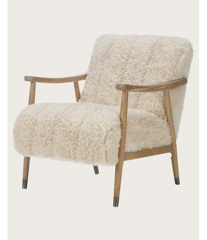 Lina - Fauteuil en bois massif et véritable peau de mouton