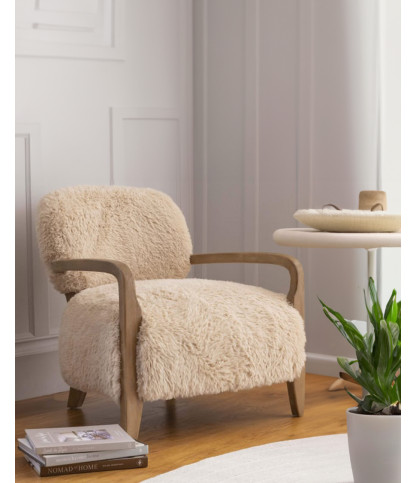 Anna - Fauteuil en bois massif et véritable peau de mouton