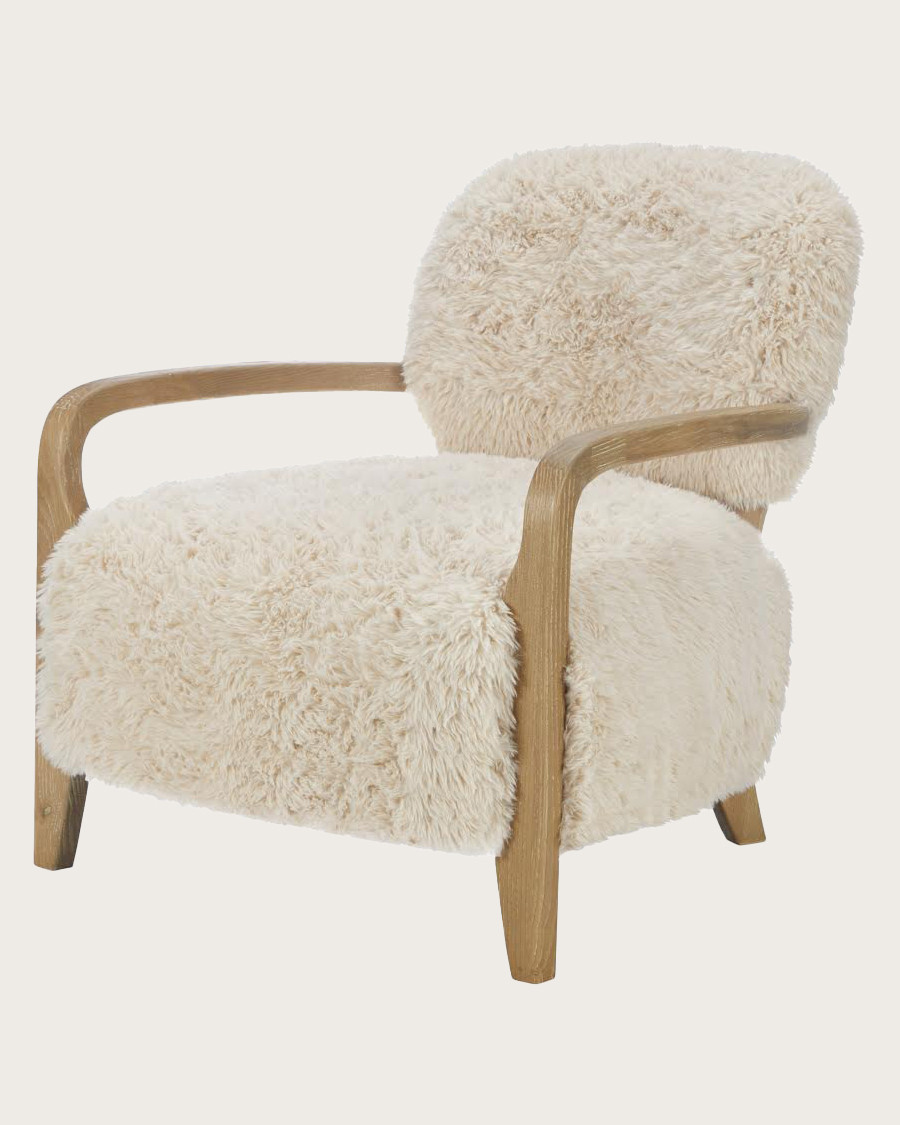 Anna - Fauteuil en bois massif et véritable peau de mouton