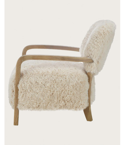 Anna - Fauteuil en bois massif et véritable peau de mouton