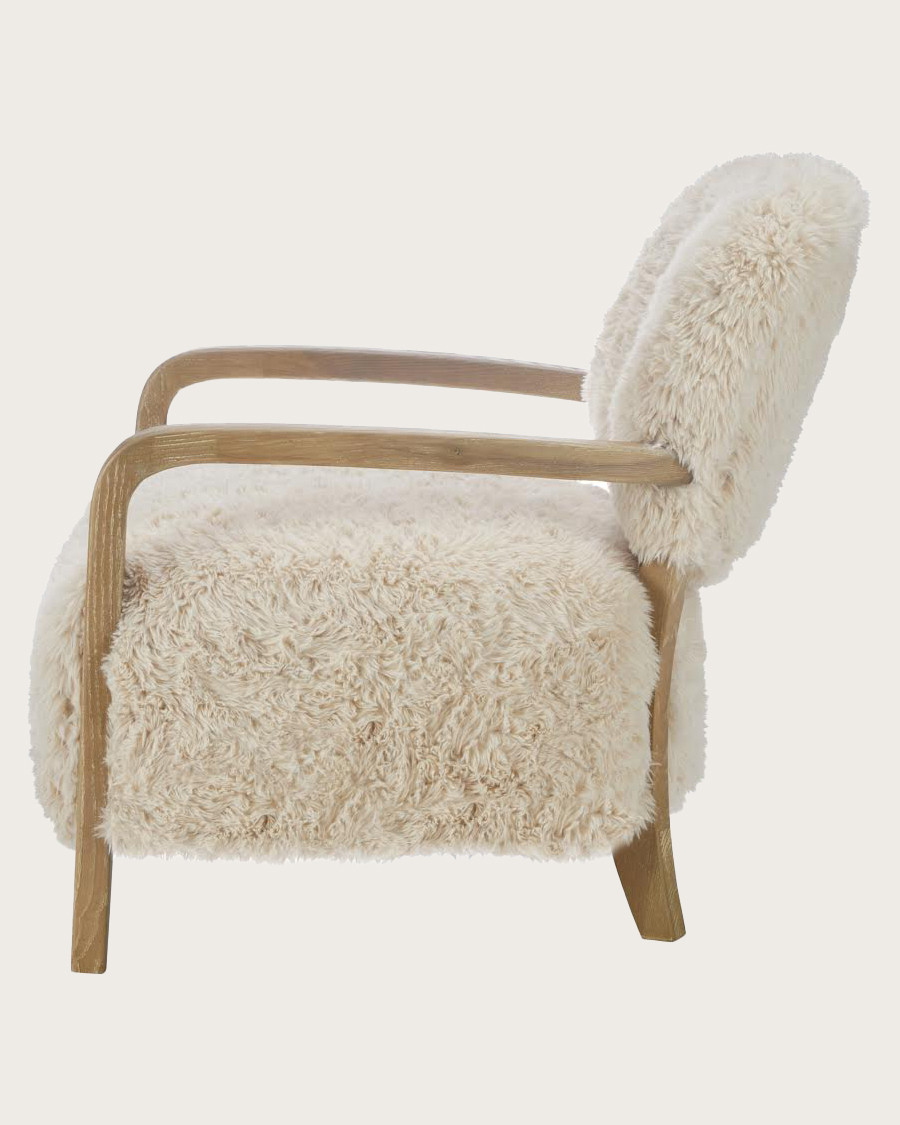 Anna - Fauteuil en bois massif et véritable peau de mouton