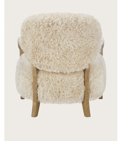 Anna - Fauteuil en bois massif et véritable peau de mouton