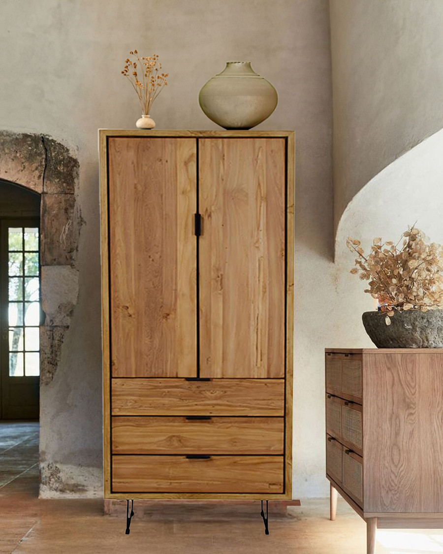 GuannCraft Armoire Moderne En Bois Avec Portes En Rotin - Convient Pour