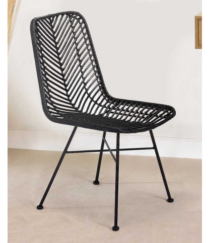 Ika - 4er-Set schwarze Rattanstühle