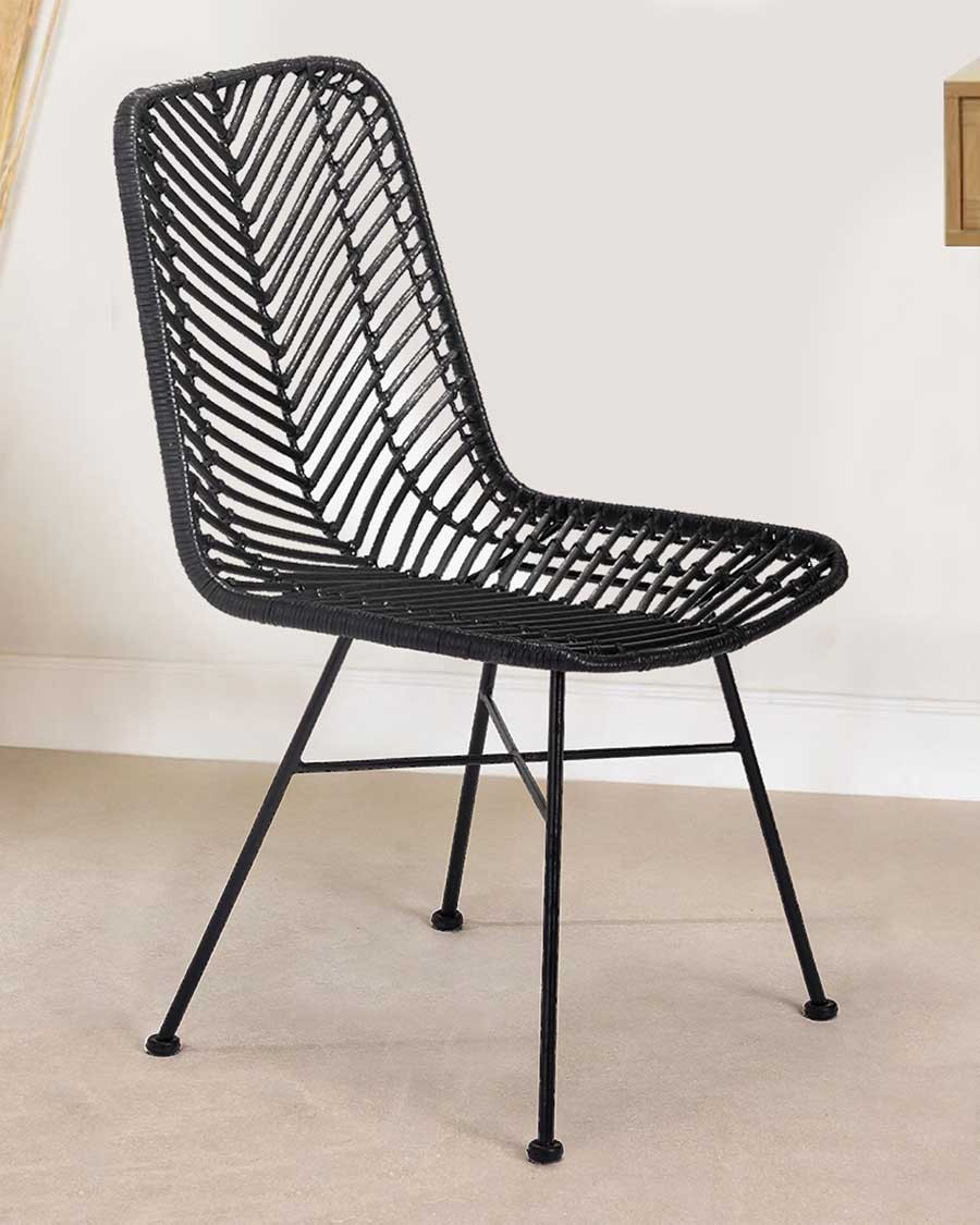 Ika - Set of 4 black rattan...