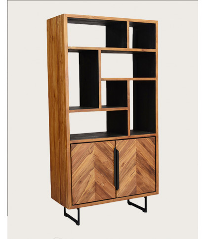 Kappa - Librería industrial pequeña de teca reciclada con estampado de espiga