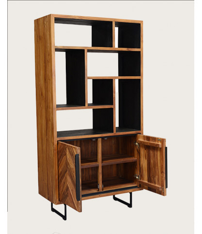 Kappa - Pequeña librería industrial de teca recuperada maffis con motivo chevron 100 cm