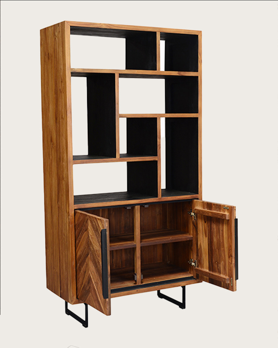 Kappa - Pequeña librería industrial de teca recuperada maffis con motivo chevron 100 cm