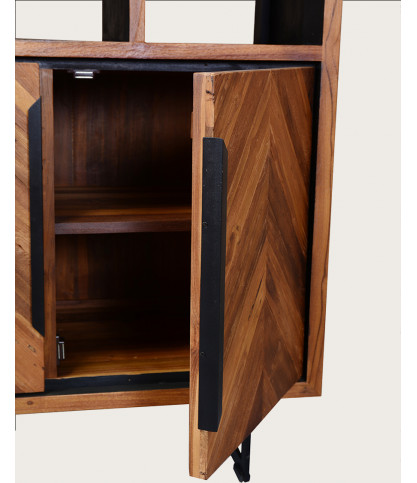Kappa - Librería industrial pequeña de teca reciclada con estampado de espiga