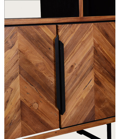 Kappa - Pequeña librería industrial de teca recuperada maffis con motivo chevron 100 cm