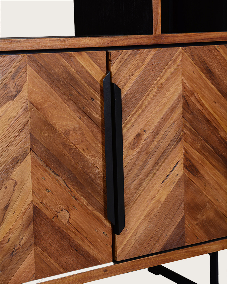 Kappa - Pequeña librería industrial de teca recuperada maffis con motivo chevron 100 cm