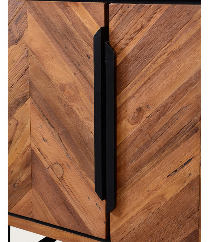 Kappa - Small industrial bookcase in reclaimed teak maffis with chevron pattern 100 cm