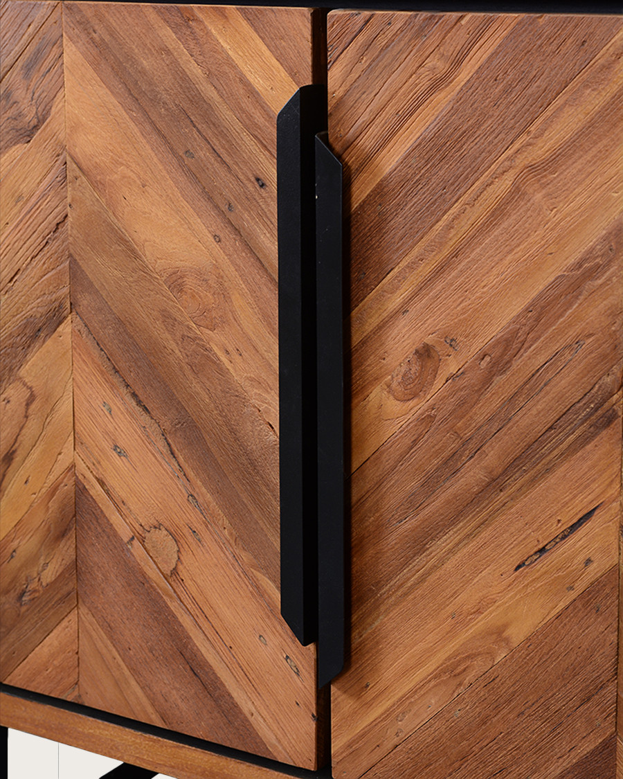 Kappa - Small industrial bookcase in reclaimed teak maffis with chevron pattern 100 cm