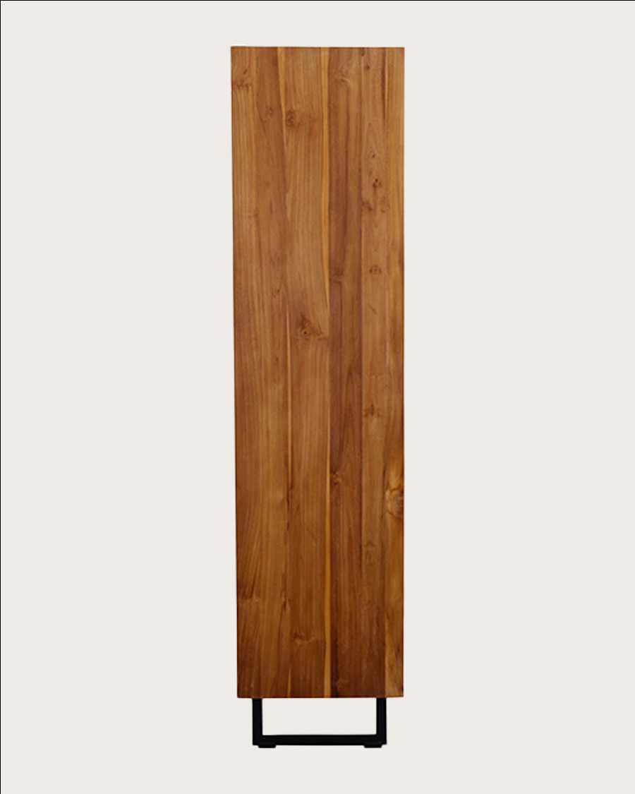 Kappa - Small industrial bookcase in reclaimed teak maffis with chevron pattern 100 cm