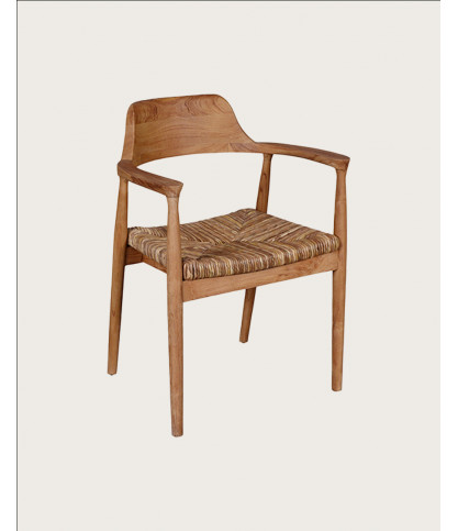 Zaha - Lot de 2 chaises en teck massif et paille