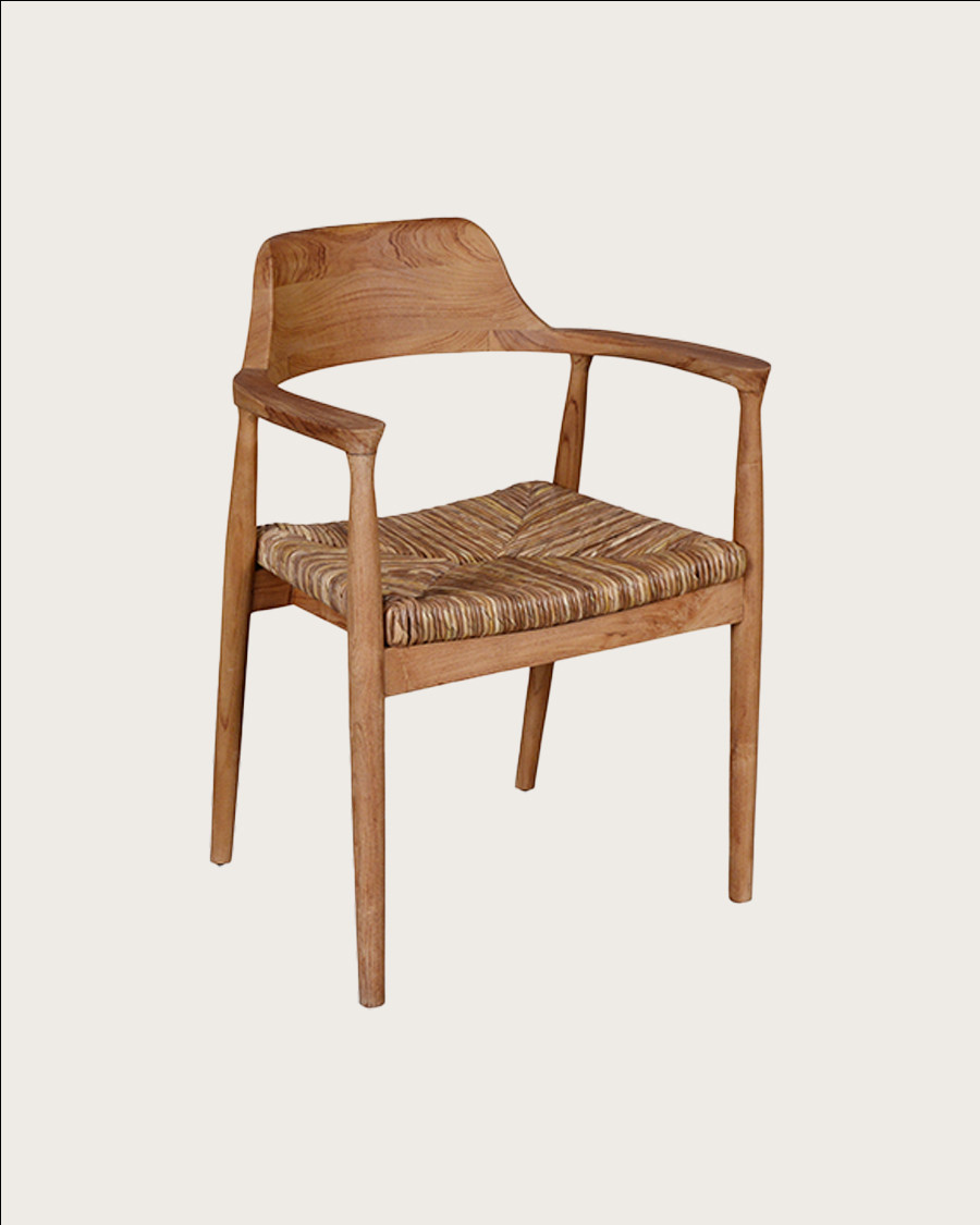 Zaha - Stuhl aus massivem Teakholz und Stroh
