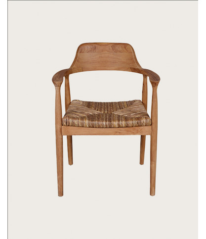 Zaha - Lot de 2 chaises en teck massif et paille