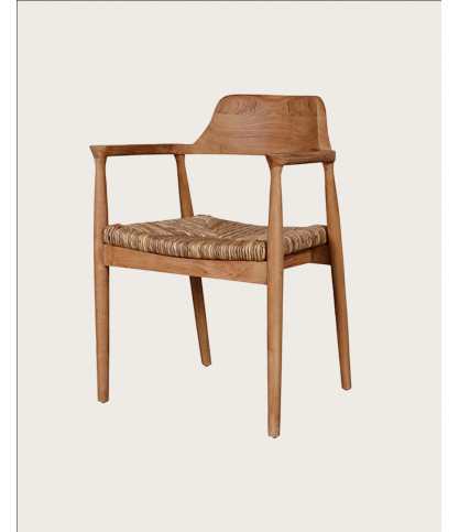 Zaha - Lot de 2 chaises en teck massif et paille